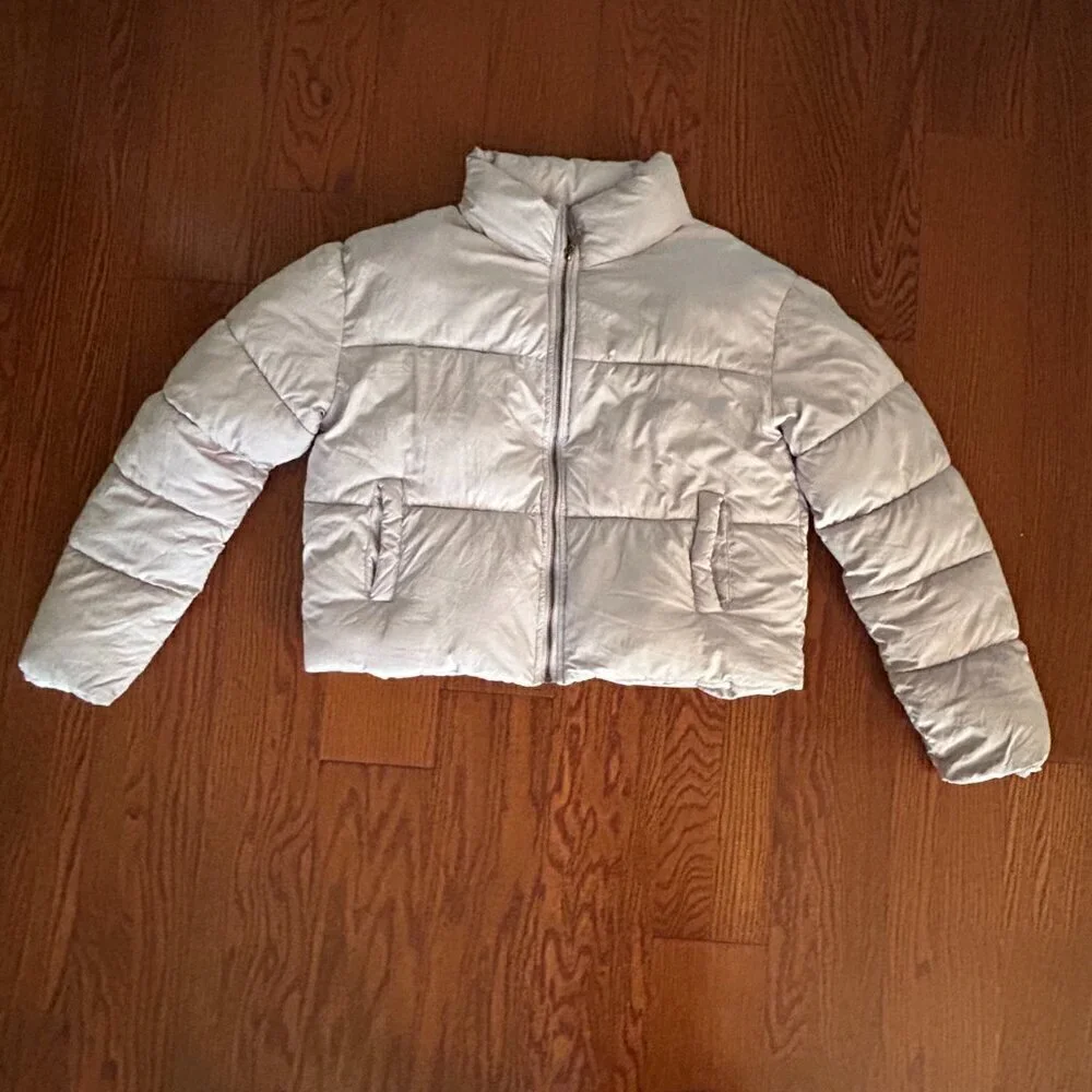Double Zero Lilac Quilted Puffer Jacket Coat Women Size Medium Cropped High Neck